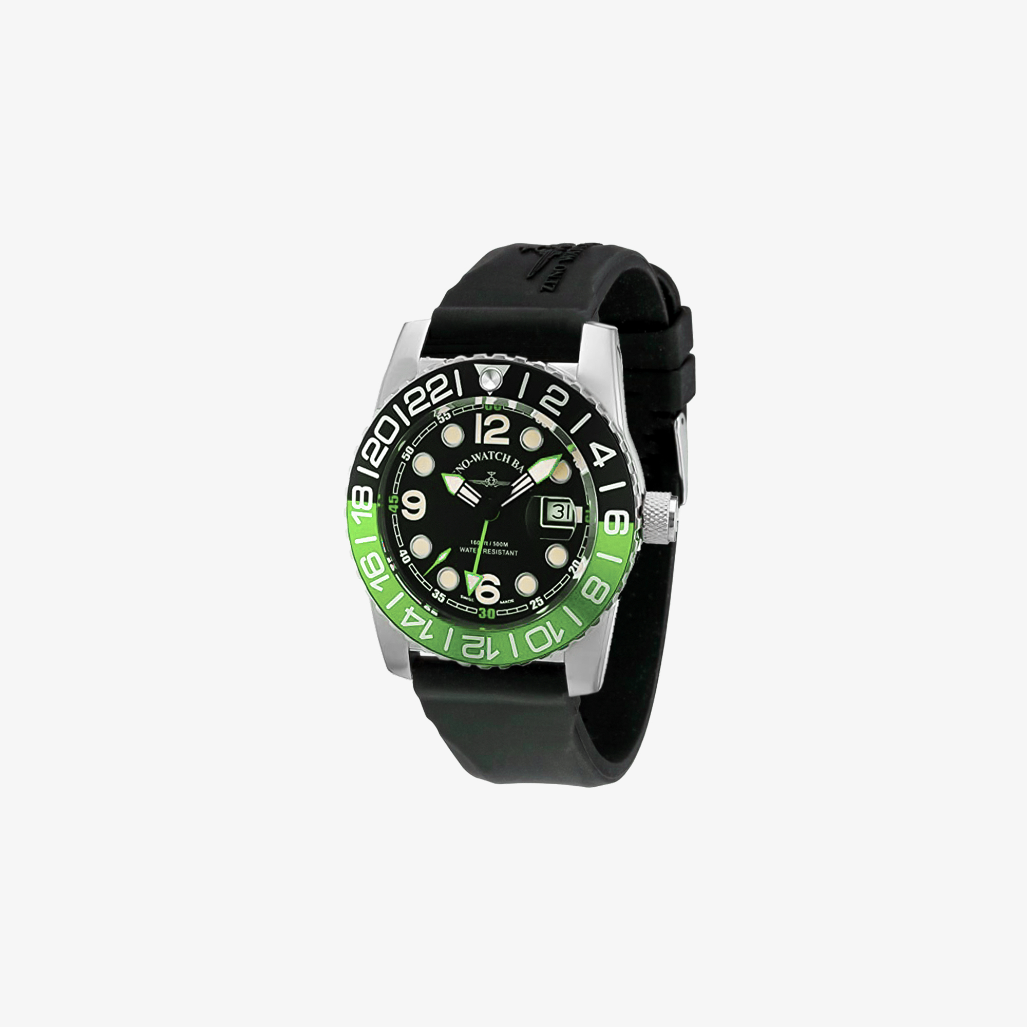 ZENO-WATCH BASEL Airplane Diver Quartz GMT Points (Dual Time), black/green