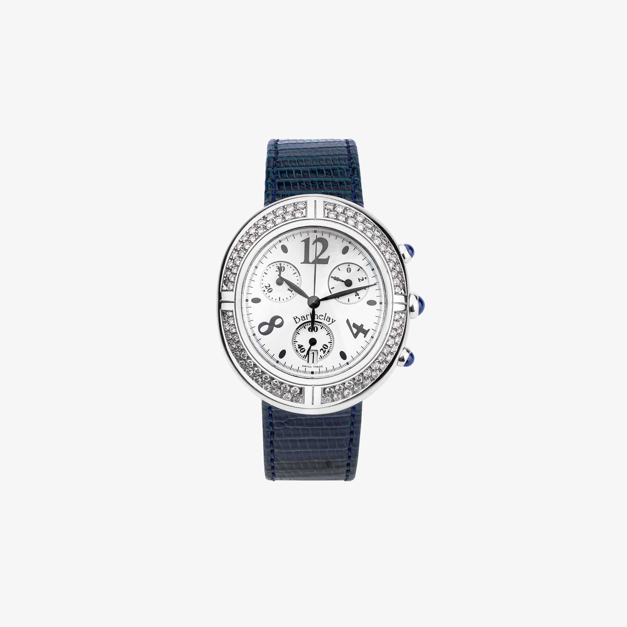 BARTHELAY CHRONOGRAPH WHITE GOLD 18K WITH STEEL BACK AND DIAMONDS