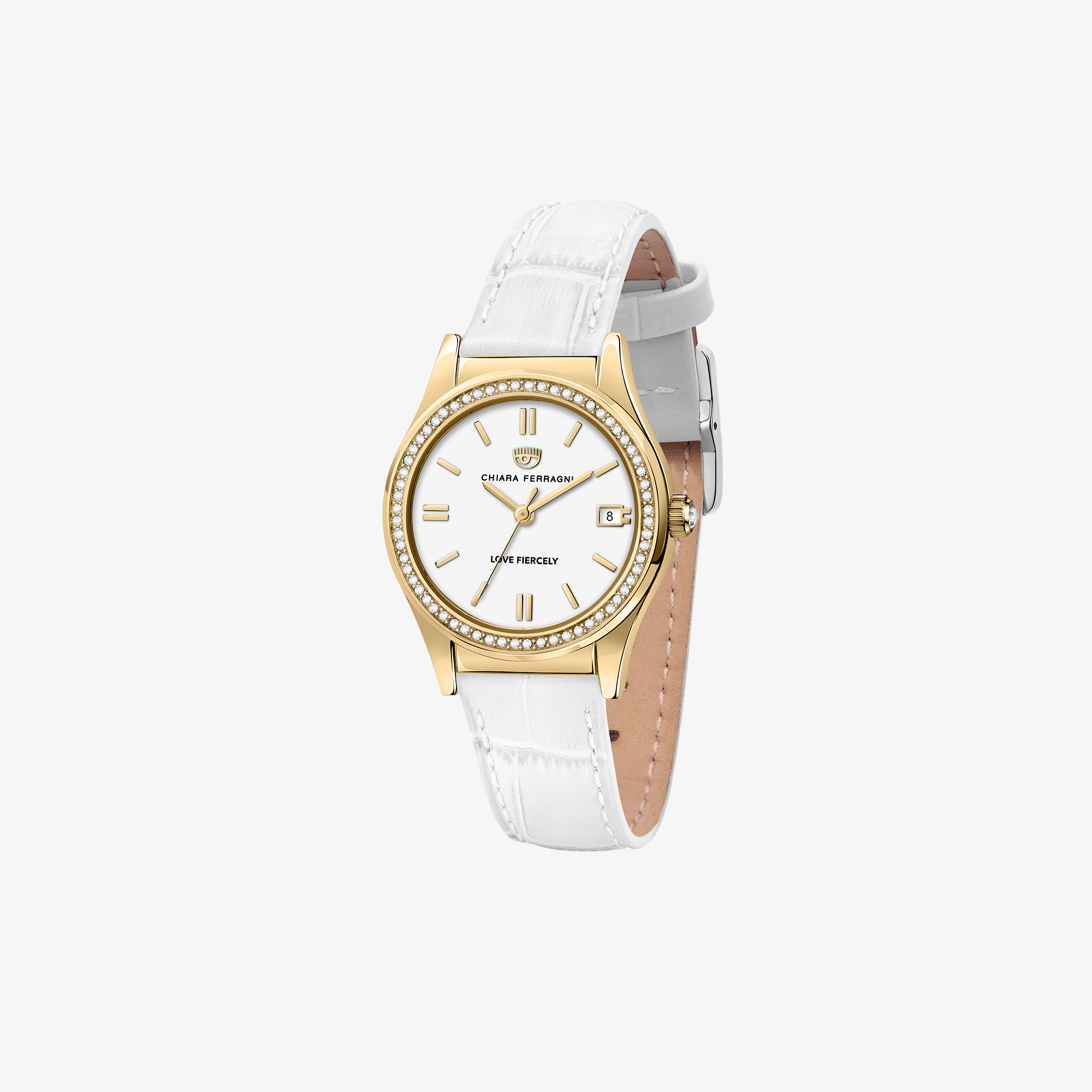 CHIARA FERRAGNI CONTEPORARY WATCH WITH WHITE LEATHER STRAP