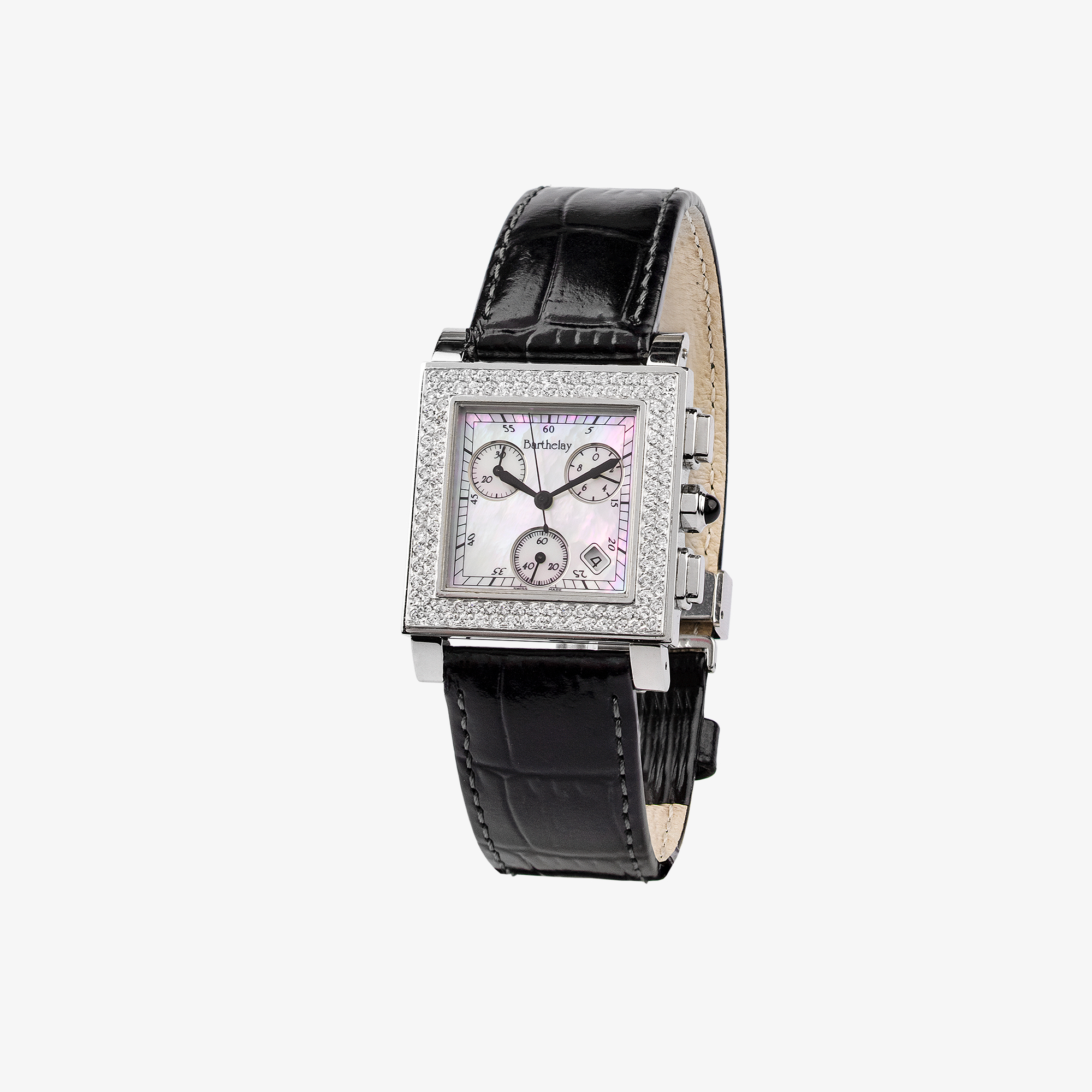 BARTHELAY CHRONOGRAPH WITH WHITE GOLD RING OF TWO ROWS OF DIAMONDS