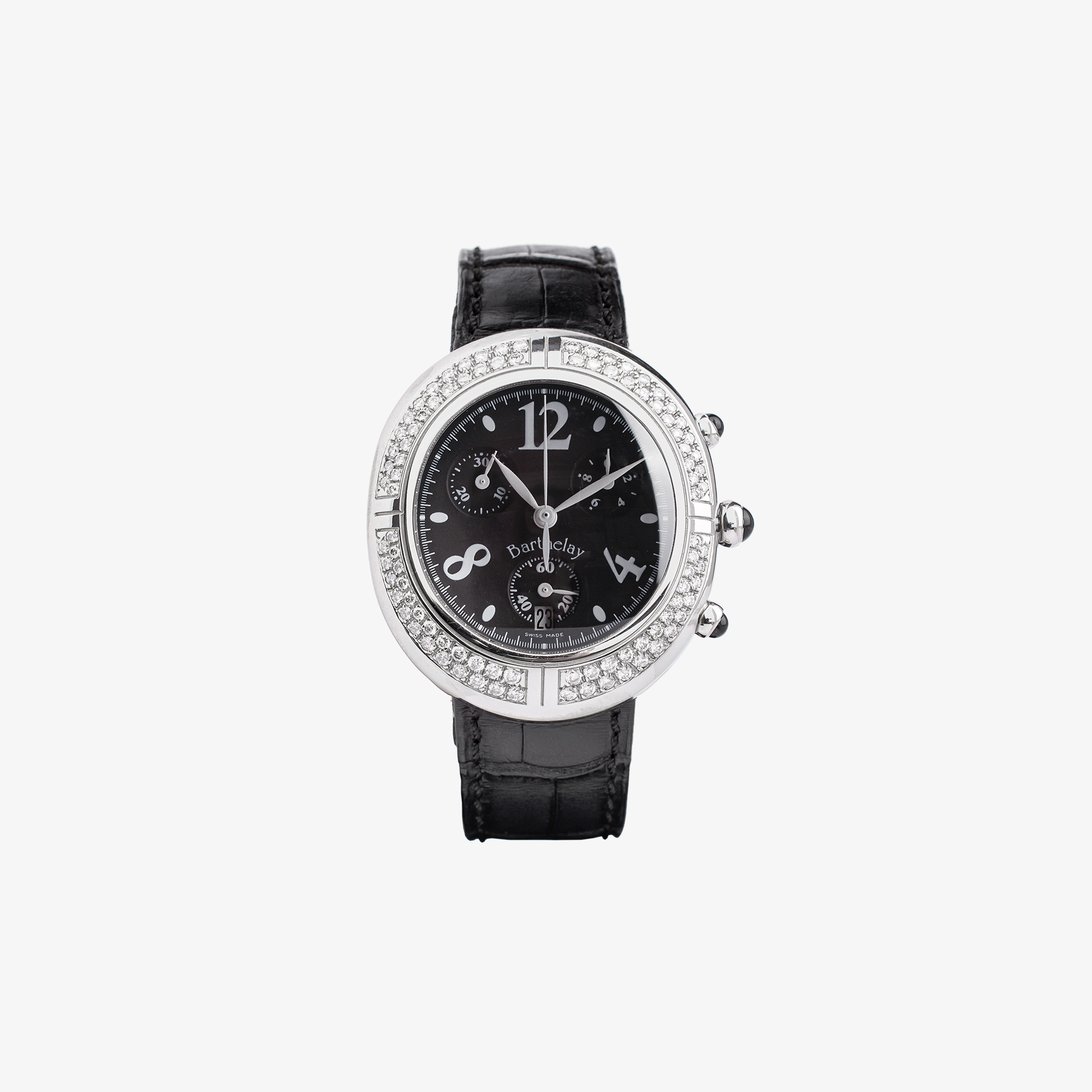 BARTHELAY CHRONOGRAPH WHITE GOLD AND STEEL BACK WITH DIAMONDS