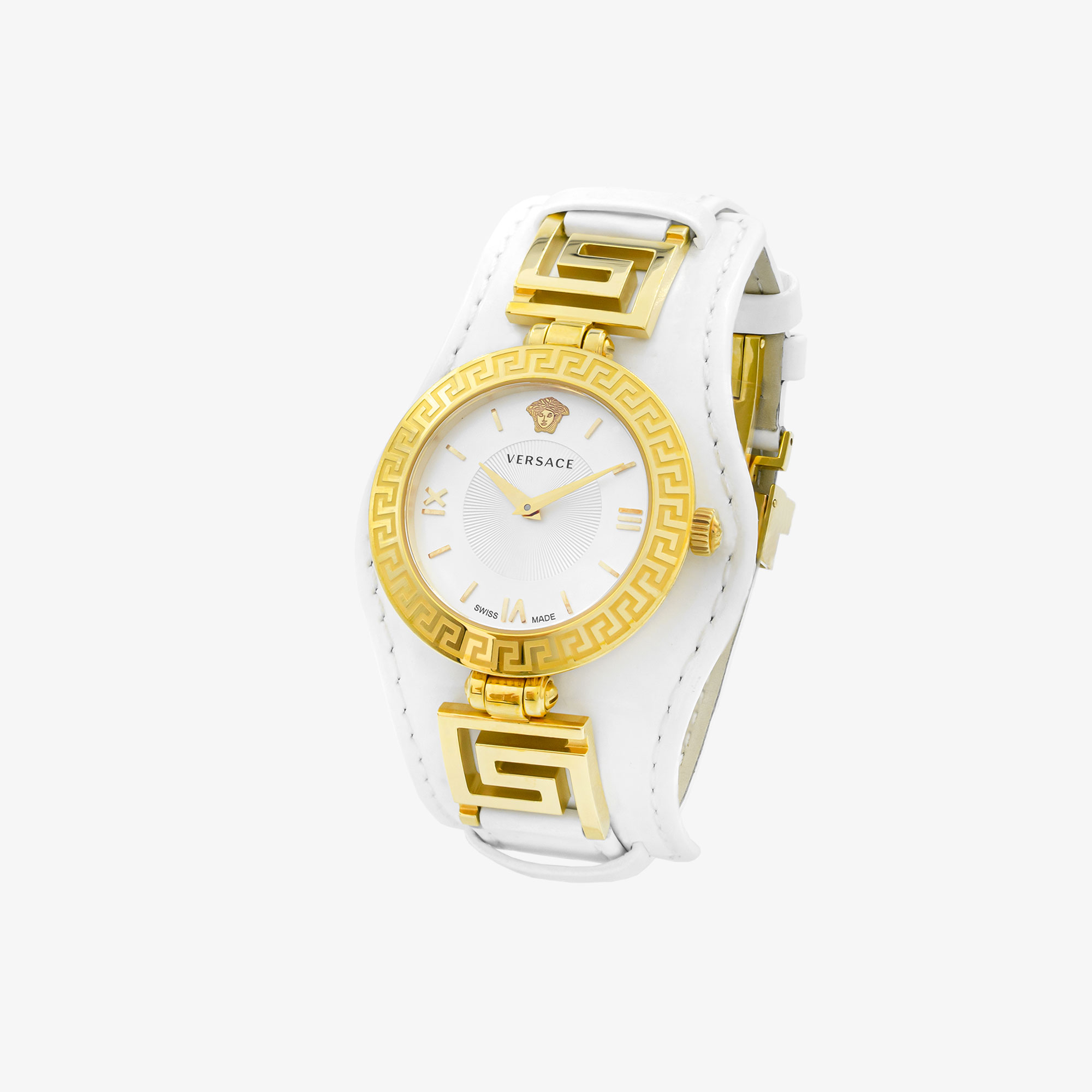 VERSACE SWISS V-SIGNATURE WHITE LEATHER WATCH