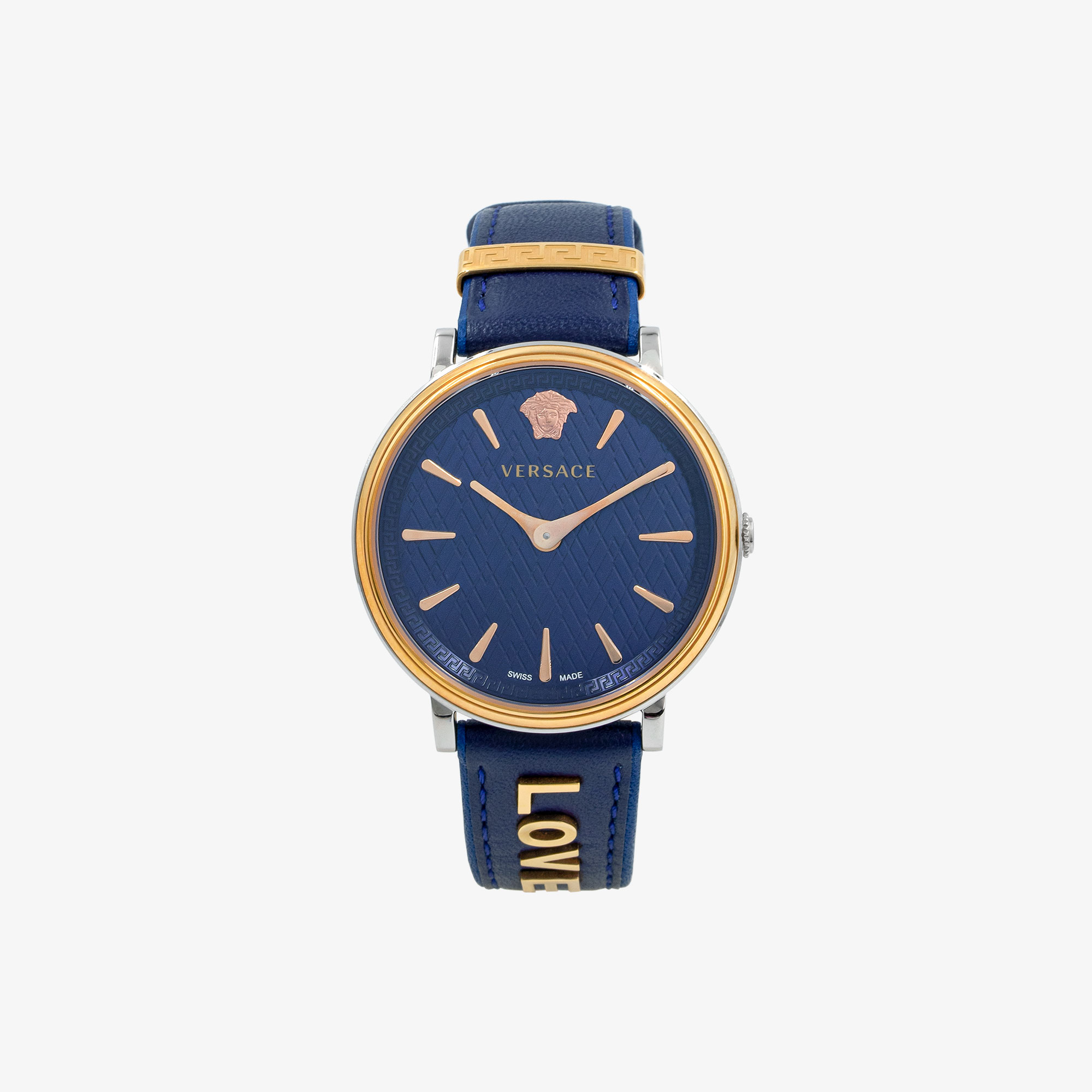 VERSACE V-CIRCLE WATCH WITH BLUE LEATHER STRAP / LOVE