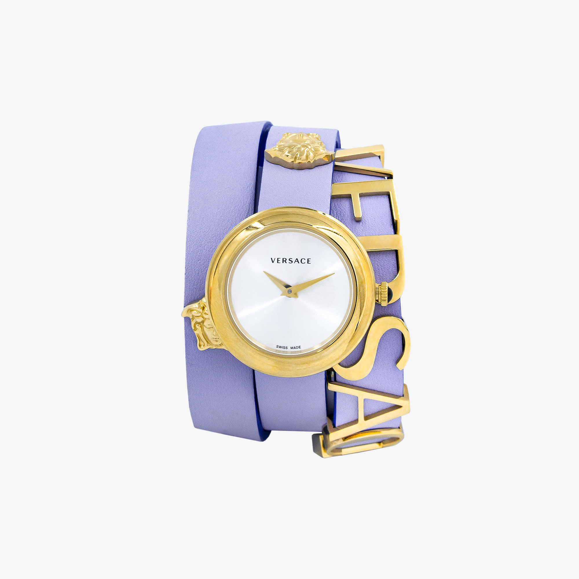 VERSACE V-FLARE WATCH WITH PURPLE LEATHER STRAP