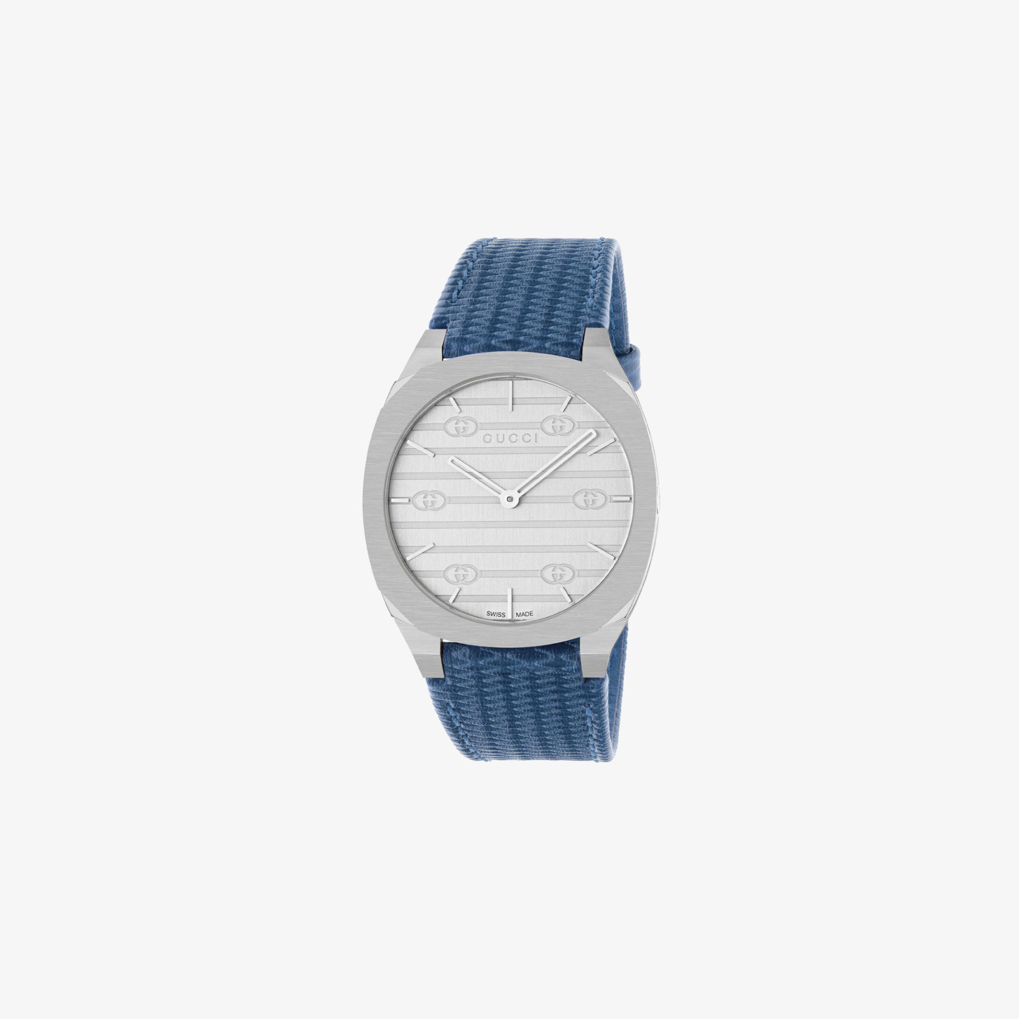 GUCCI 25H 34MM WATCH WITH BLUE STRAP