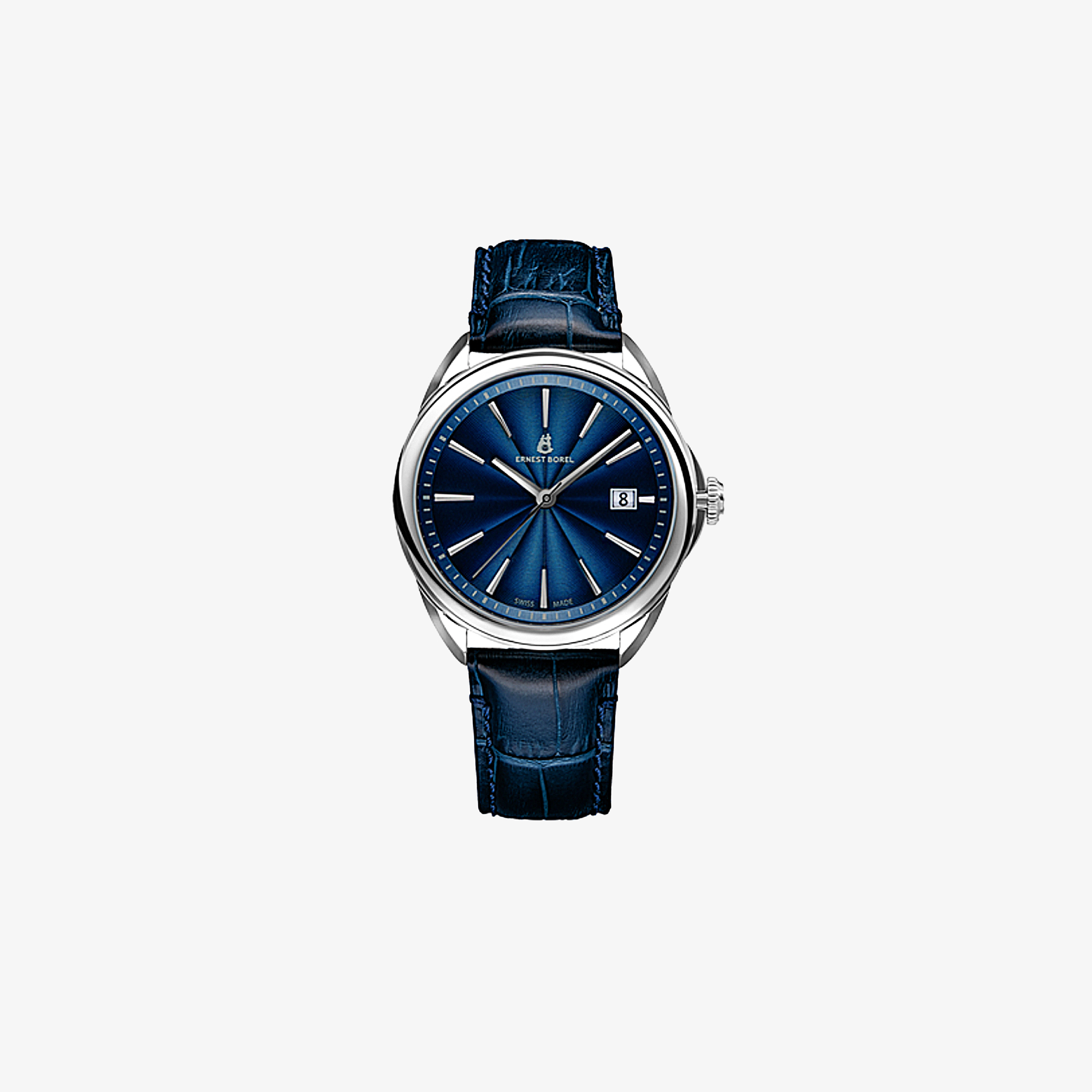 ERNEST BOREL ETERNITY BLUE DIAL WATCH WITH LEATHER STRAP