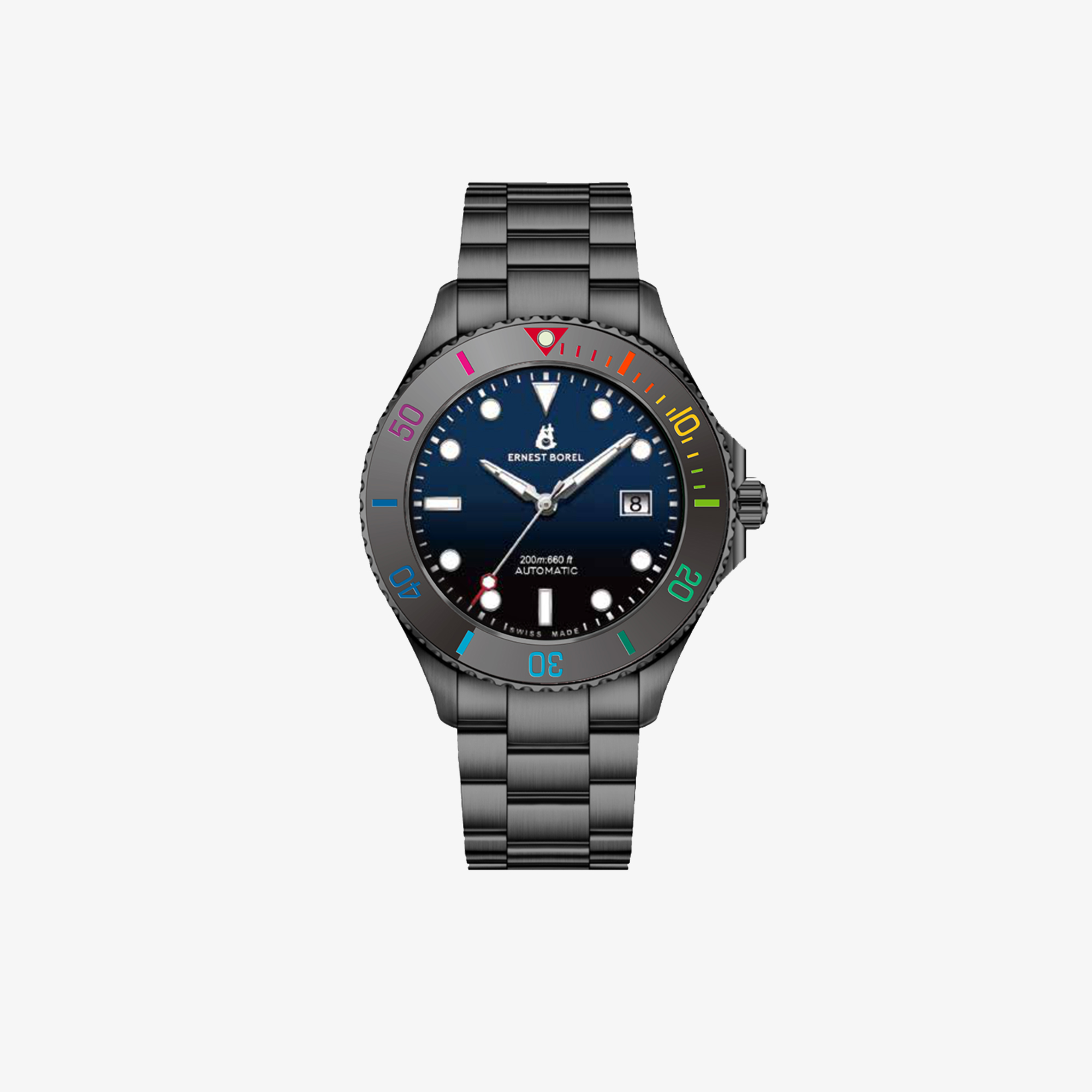 TOTAL BLACK ERNEST BOREL SAGE WATCH WITH BLUE DIAL