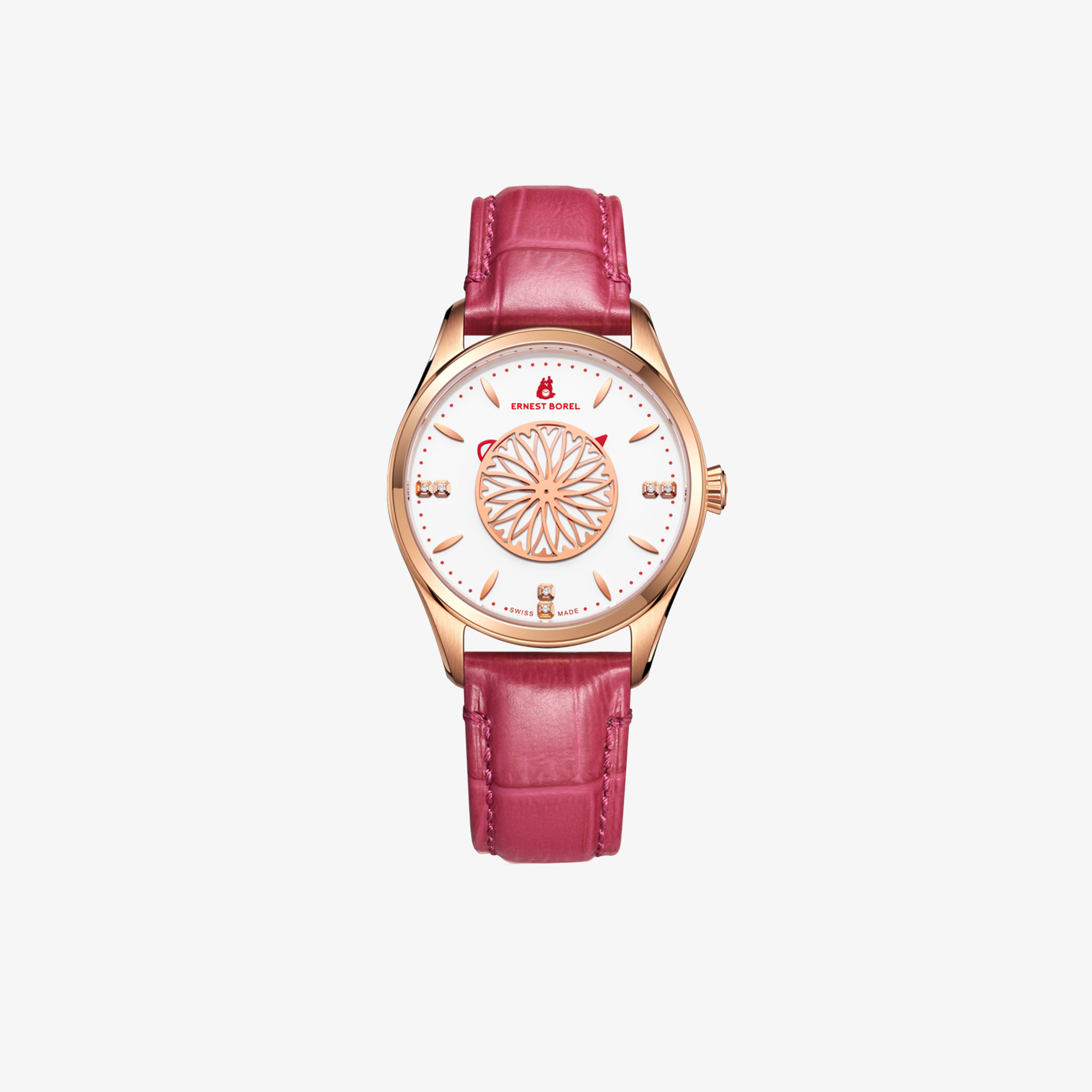 ERNEST BOREL COCKTAIL WOMEN'S WATCH WITH PINK LEATHER STRAP